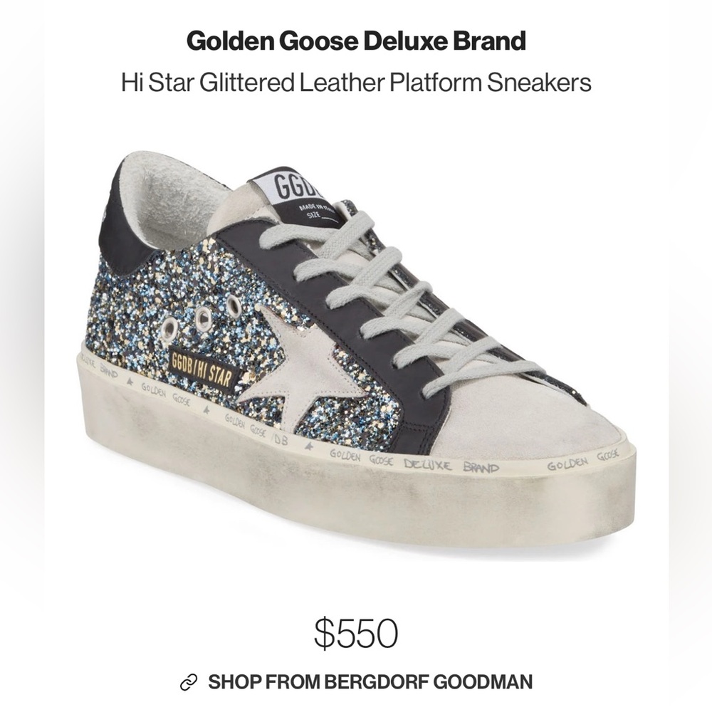 Golden Goose Hi Star Glittered Leather Platform Sneakers